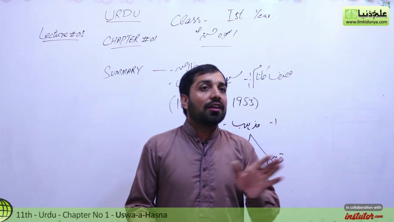 First Year Urdu,Chapter 1,lec 1,Summary & Explanation-Uswa-e-Hasna -11th class Urdu