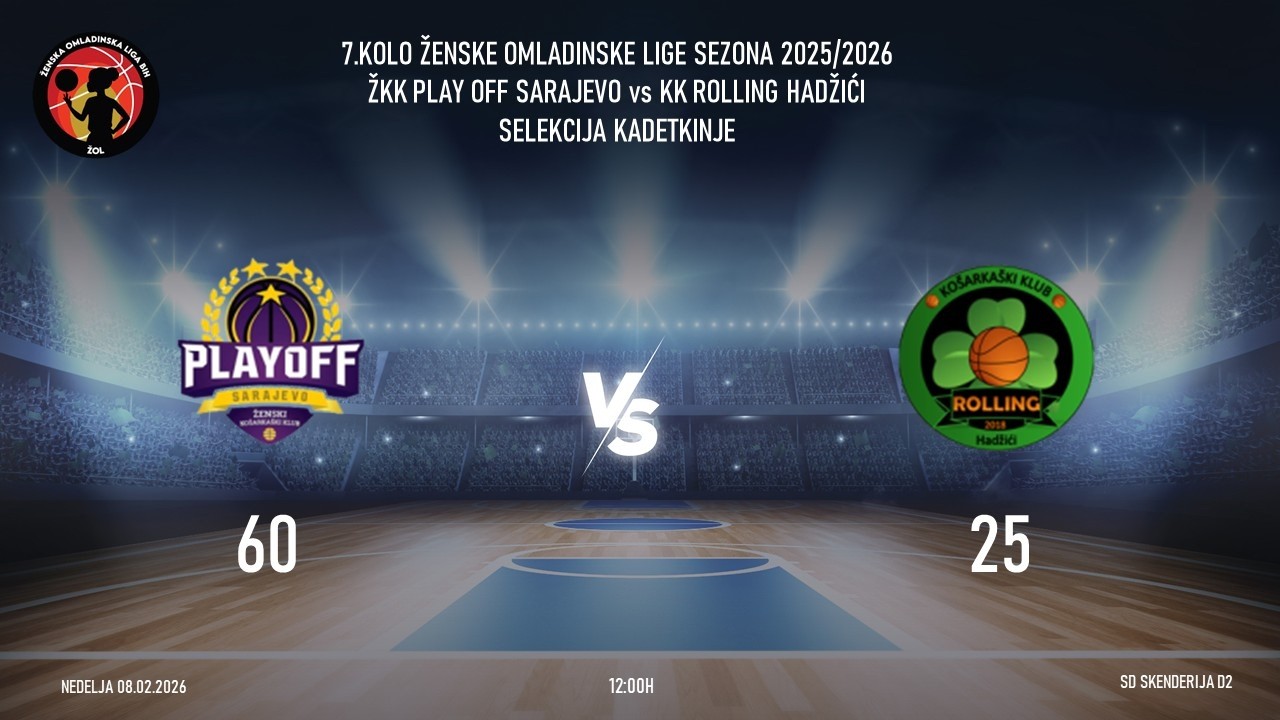 7.KOLO ŽOL SEZONA 2025/2026 ŽKK PLAY OFF SARAJEVO vs KK ROLLING HADŽIĆI SELEKCIJA KADETKINJE
