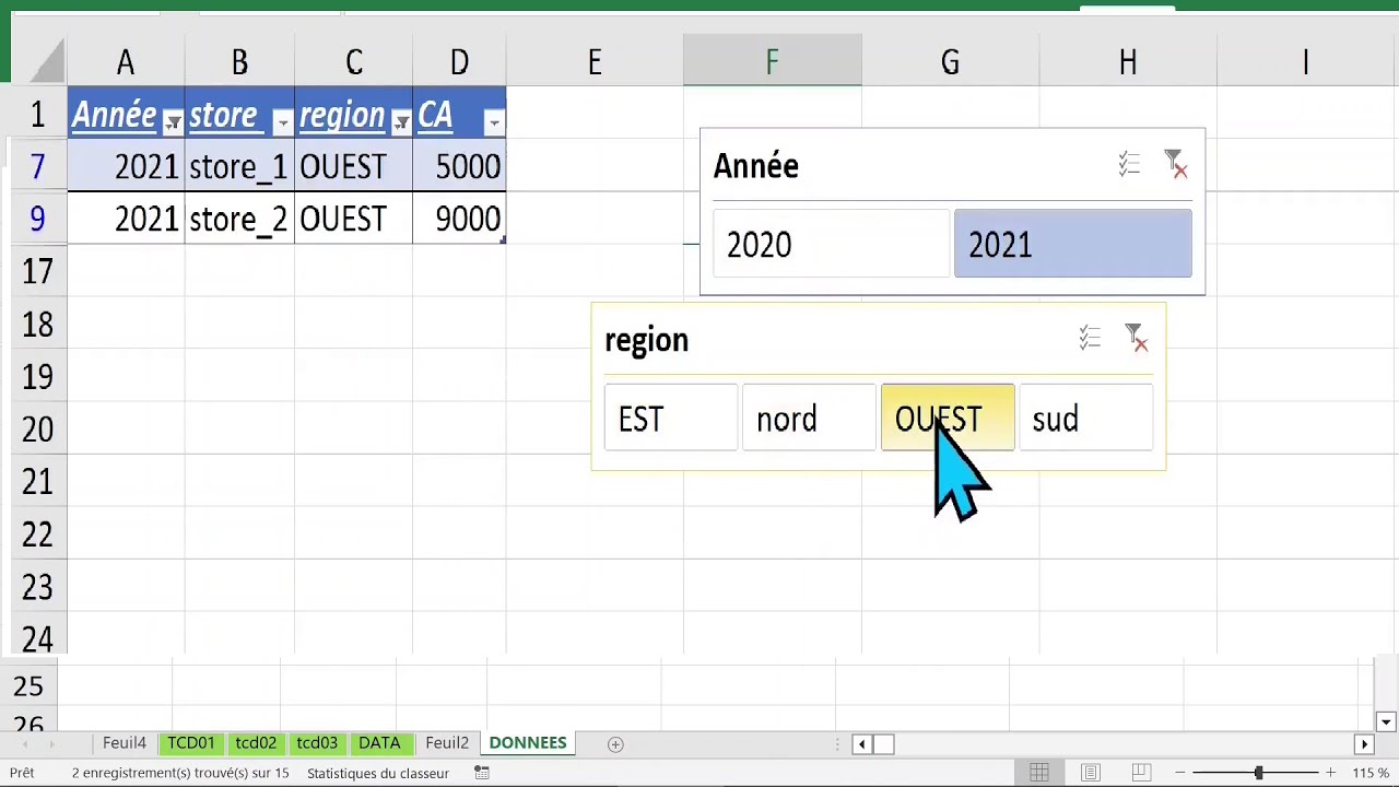 formation EXCEL filtrer des données avec des segments