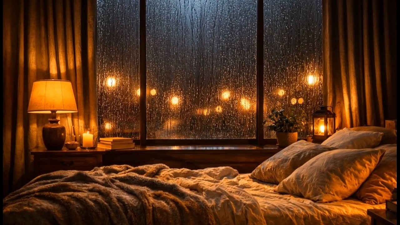 Heavy Rain on Window at Night 🌧️ Cozy Bedroom Rain Sounds for Deep Sleep (2 Hours)