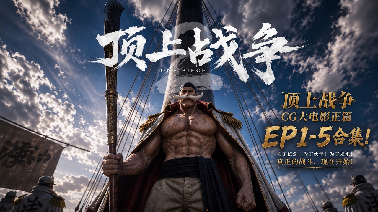 AI重制《海賊王》頂上戰爭CG大電影EP1-5合集：白鬍子海賊團迎戰海軍本部，史上最震撼的頂上決戰全面爆發！#海賊王 #頂上戰爭 #白鬍子#cg  #AI重制 #AI動畫 #OnePiece