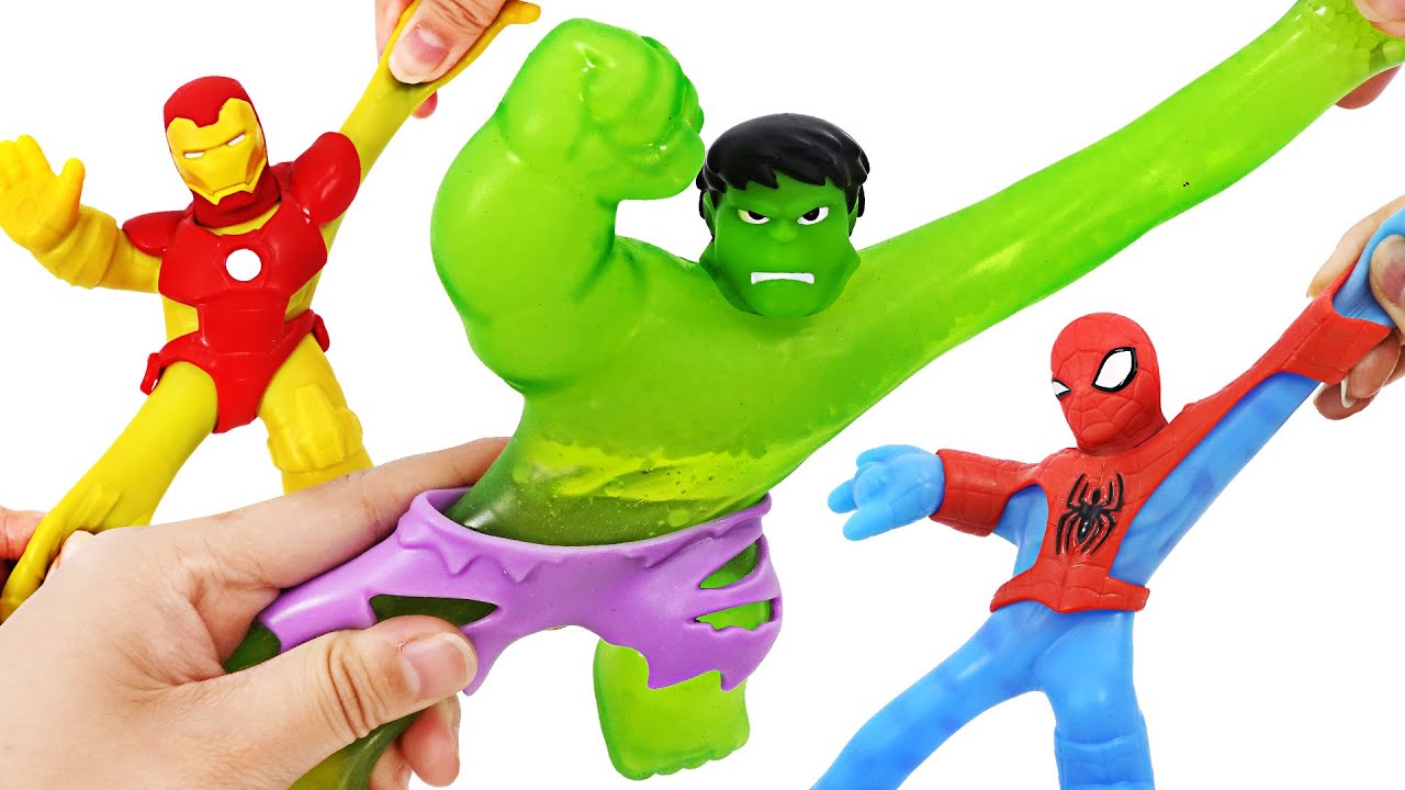 Marvel Heroes of Goo Jit Zu Hulk, Spider-Man, Iron Man! Squeezing and squishing! | DuDuPopTOY