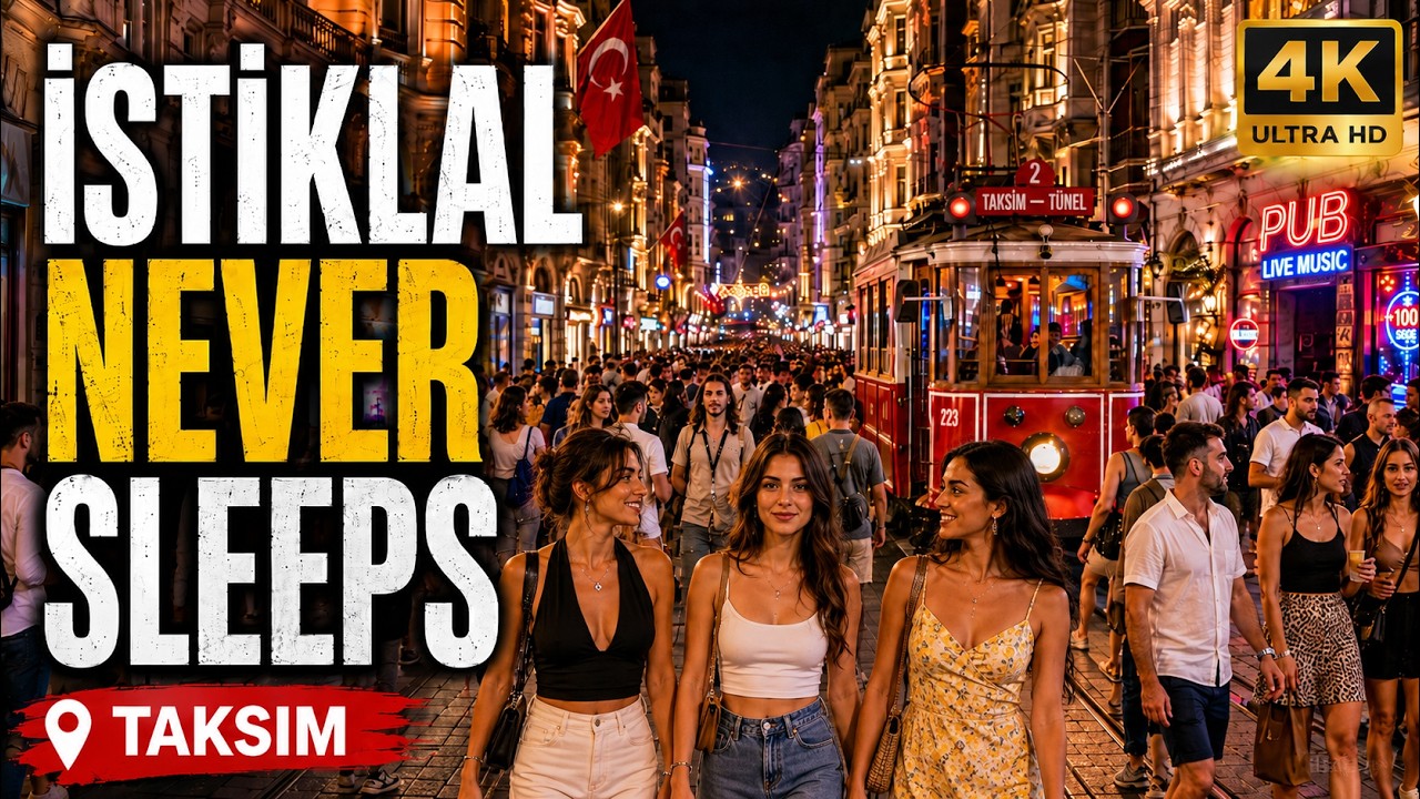 İstiklal Street to Taksim Square 4K Walk | Istanbul Nightlife & Crowded Streets
