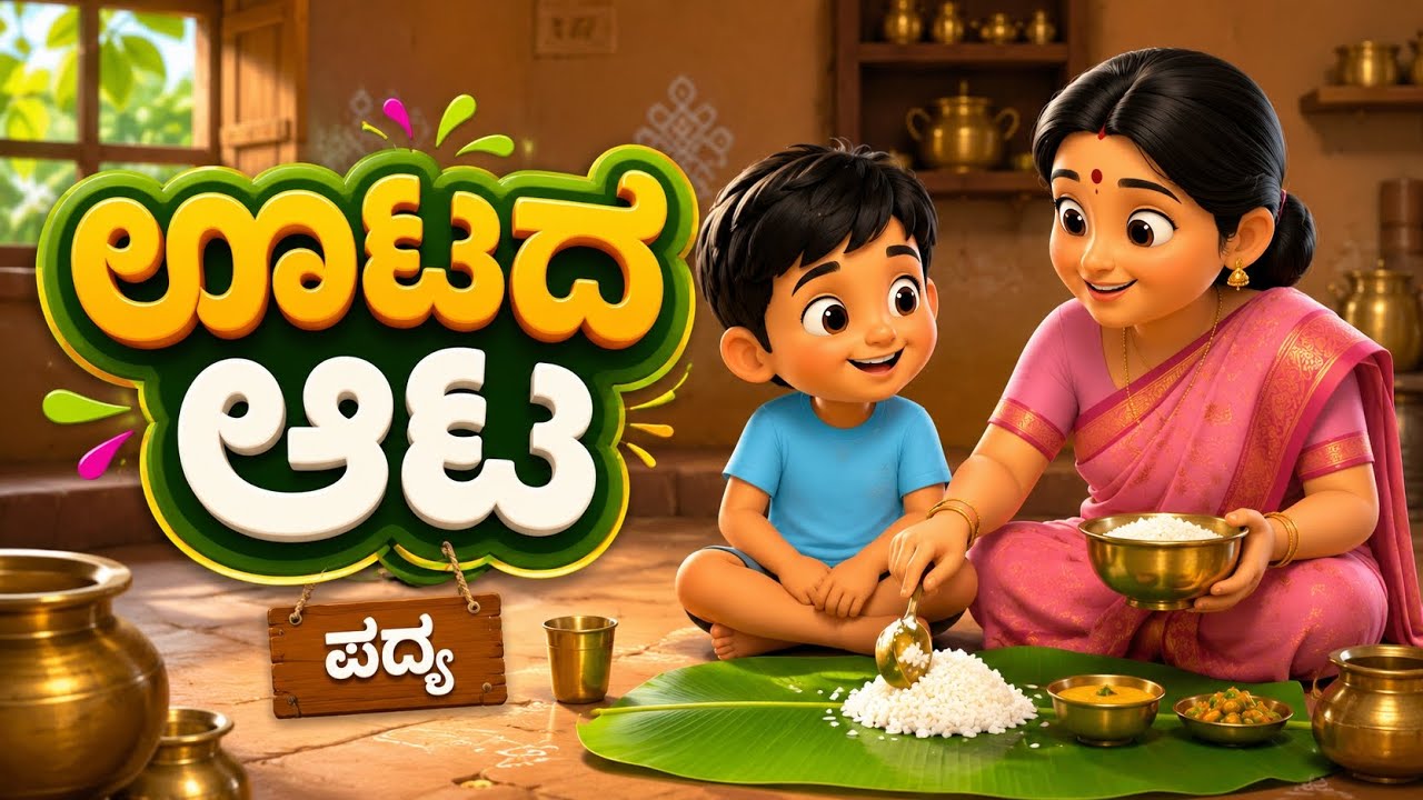 🍽️ಊಟದ ಆಟ (ಪದ್ಯ) 🎶✨ |1ನೇ ತರಗತಿ ಕನ್ನಡ 📚 | ಪಾಠ 3️⃣|🧒👩 3D Cartoon Animation🌈 | #kids #education #cartoon