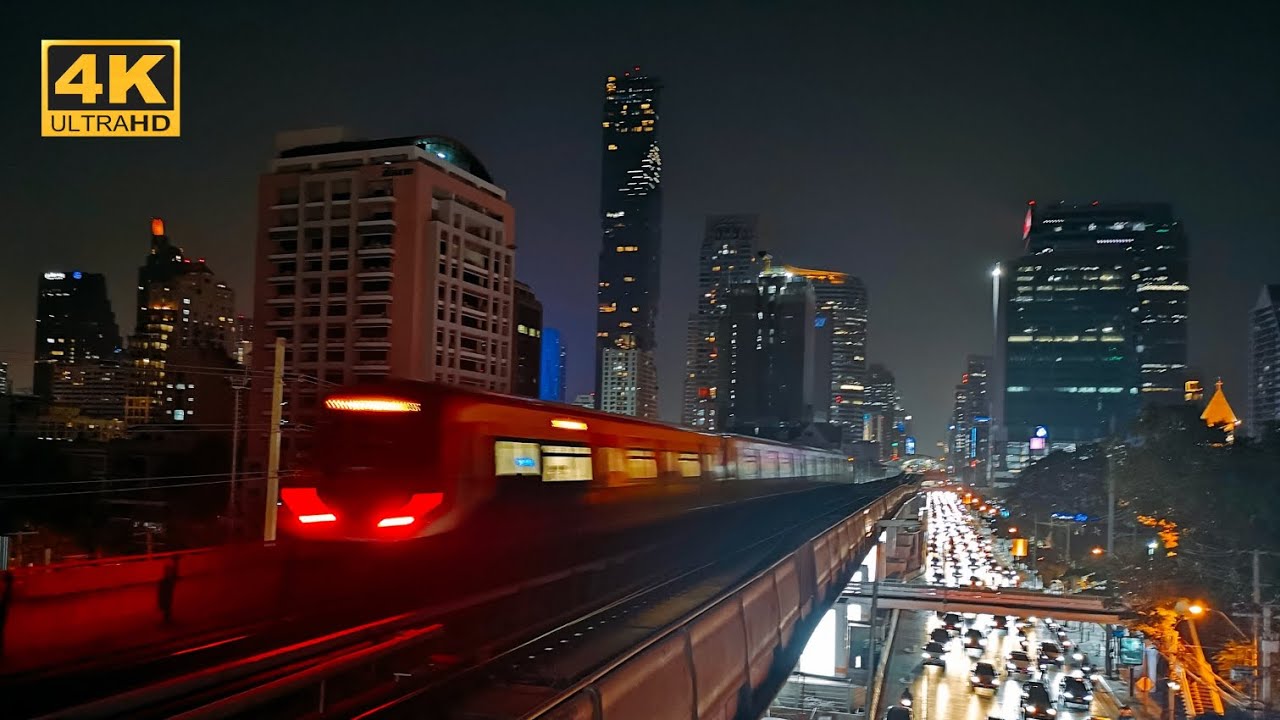 [4K]รถไฟฟ้าBTSสถานีสุรศักดิ์ ในสายสีลมBTS Skytrain in Silom line@Surasak station S5 Bangkok Thailand