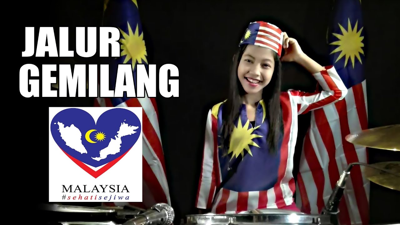 Барабанная кавер-версия Jalur Gemilang от Нур Амиры Сяхиры