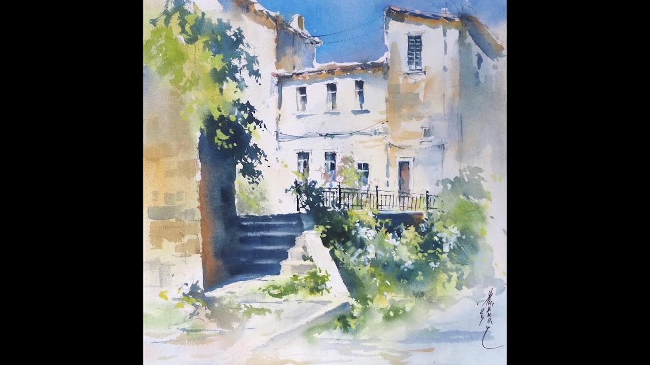 Солнечный дворик. Watercolor. Sunny courtyard. Акварель. Sketch 27