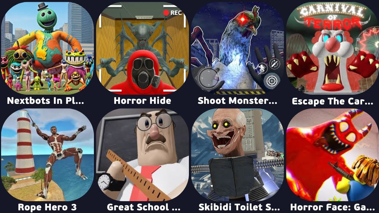 Roblox, Nextbots In Playground Mod, Horror Garten Bambam Shooter, Evil Nun Rush, Dark Riddle 2