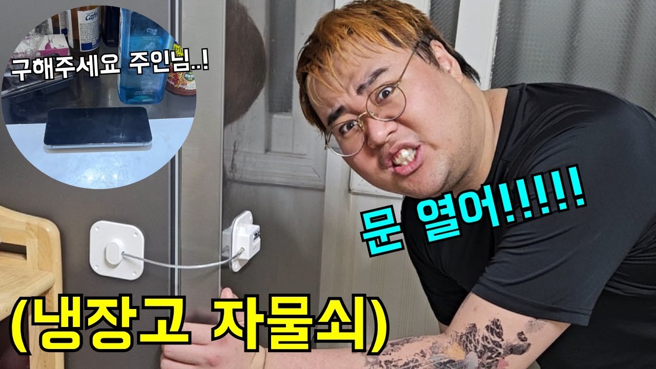 냉장고 자물쇠로 형 물건 다 감금시키고 강제 운동시키기