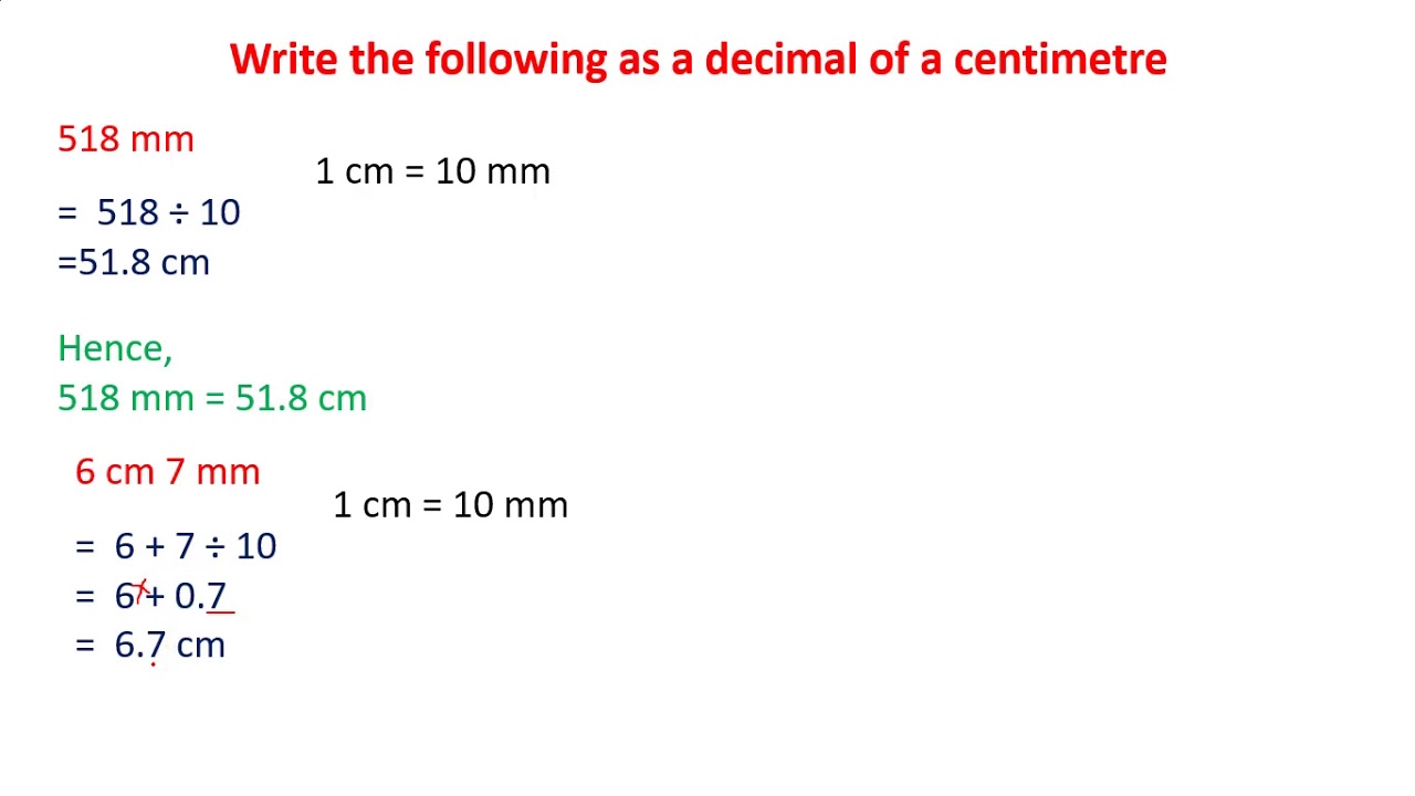 Conversion of measurements in decimal of a centimeter