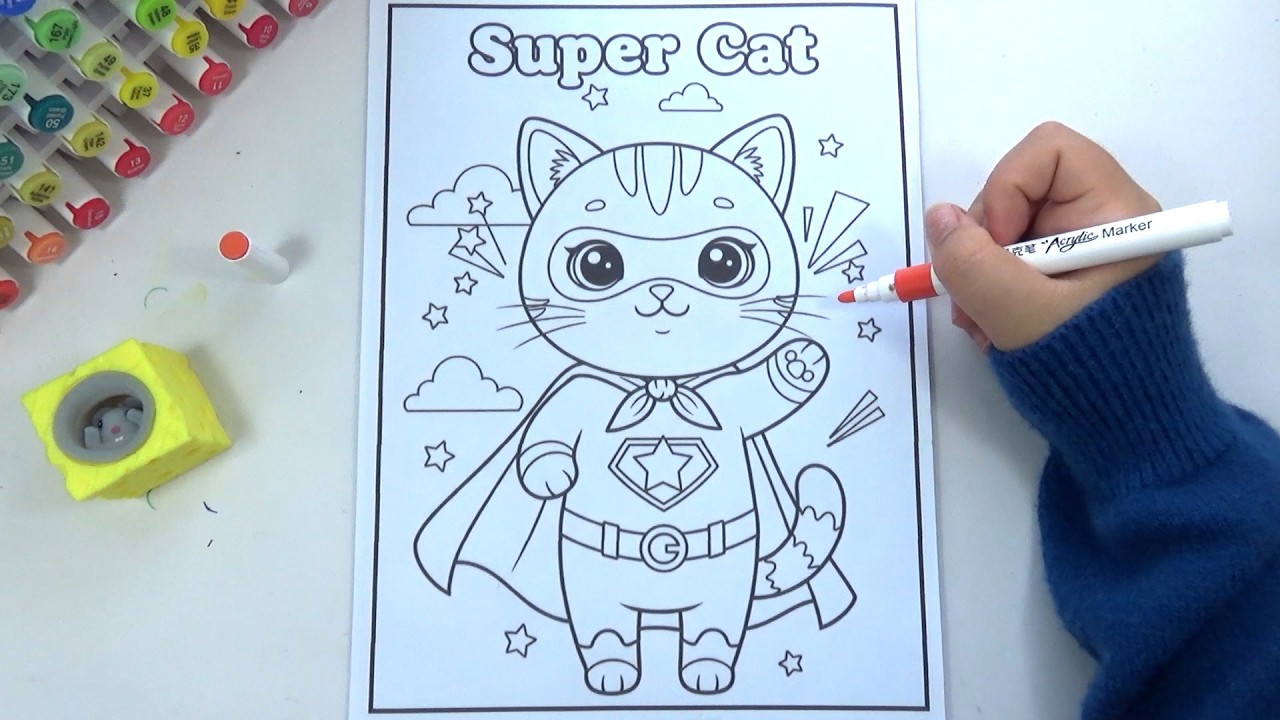 Coloring a Super Cat! 🐱✨Transforming this Super Cat Coloring Page! 🖌️