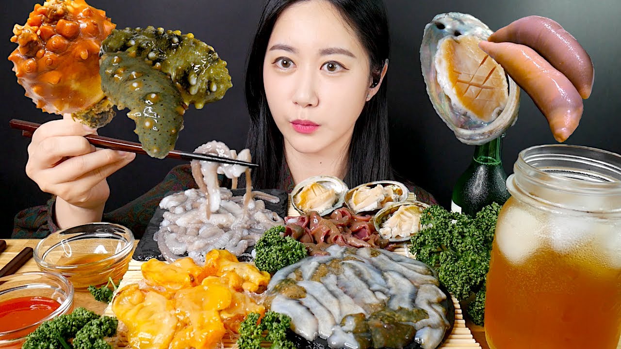 Мукбанг 5 Видов Морепродуктов [Морской Ананас Живой Осьминог] Real Sound MUKBANG | ASMR |