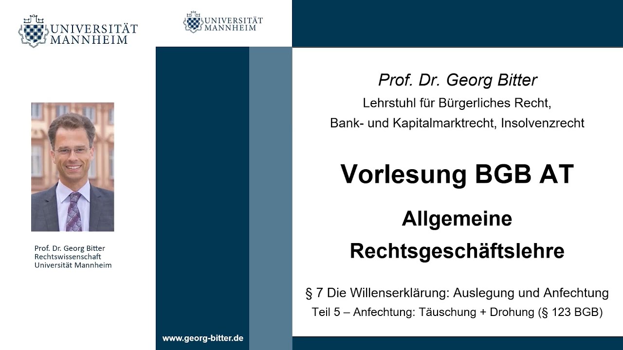 BGB AT – Video Nr. 13 (Die Anfechtung – Anfechtung wegen arglistiger Täuschung und Drohung)