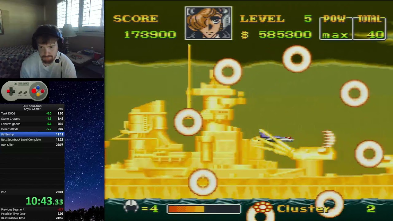 U N Squadron Any% All Levels Gamer run Former World Record 24:57