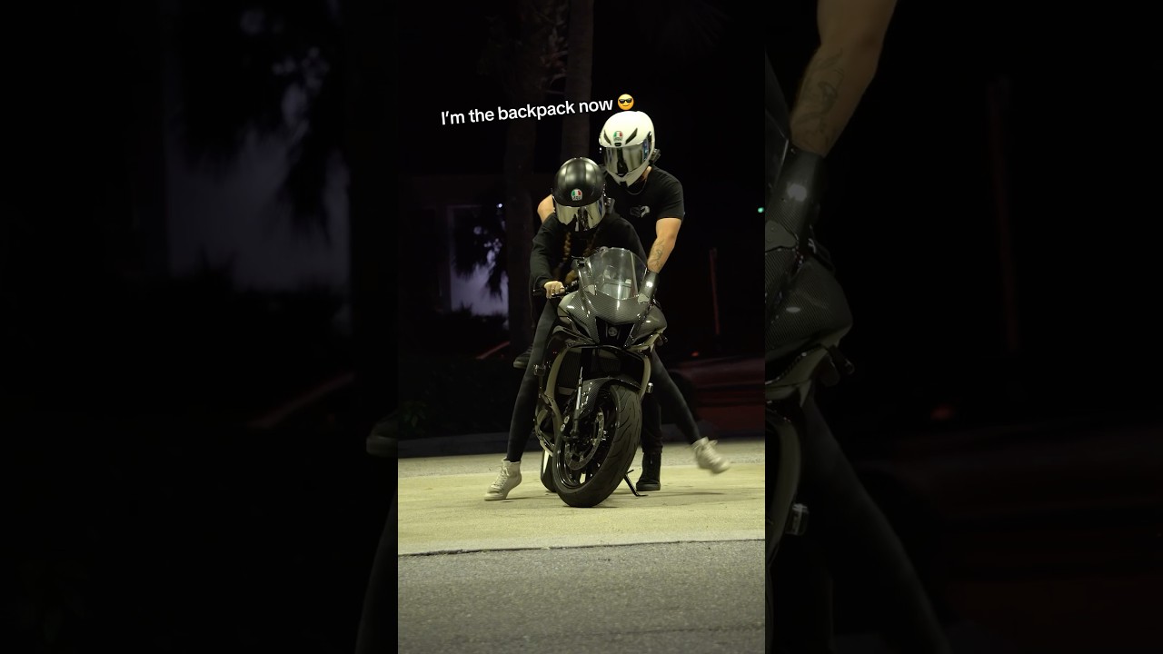 We had to switch up the roles 😂😁 #cute #bikergirl #couplegoals #bikelife #biker #love #funny