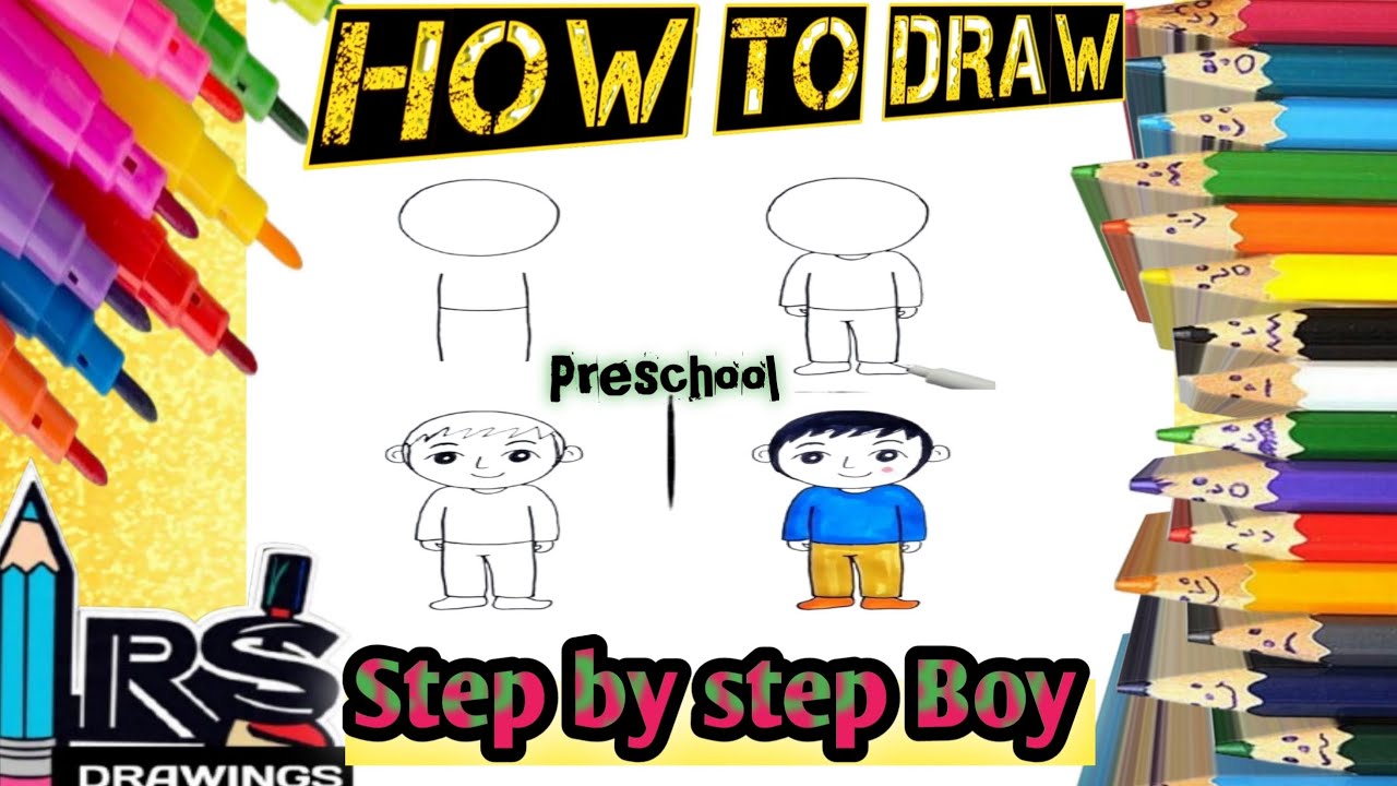 How to Draw Preschool Drawing for Kids Step by Step boy with letter H&letter OEasy Drawing Tutorial