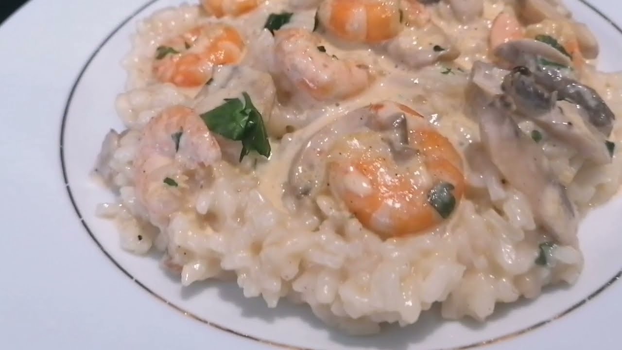 Risotto aux champignons et  crevettes