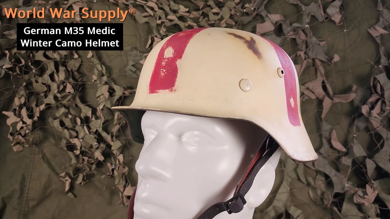 WWII German M35 Medic Winter Camo Helmet Showcase
