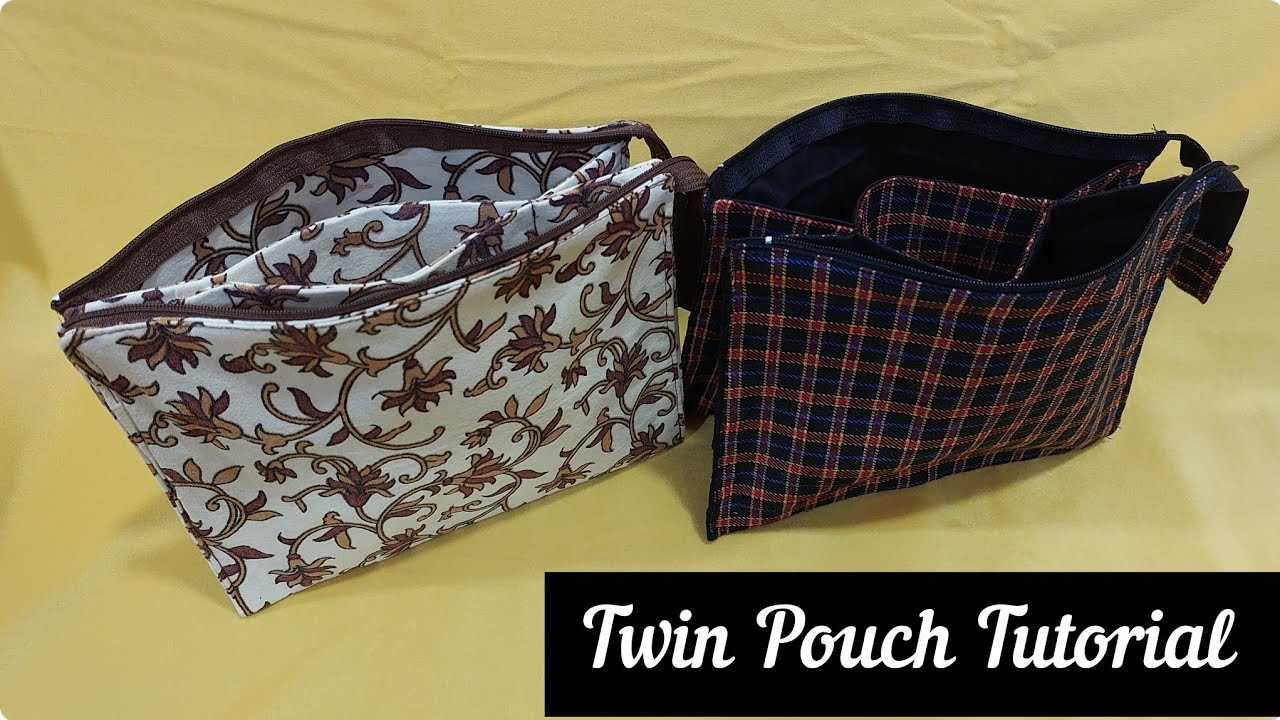 Twin Pouch Tutorial, Makeup Pouch,  Pouch With Three Pockets, Toiletry Pouch. Sewing Tutorial.