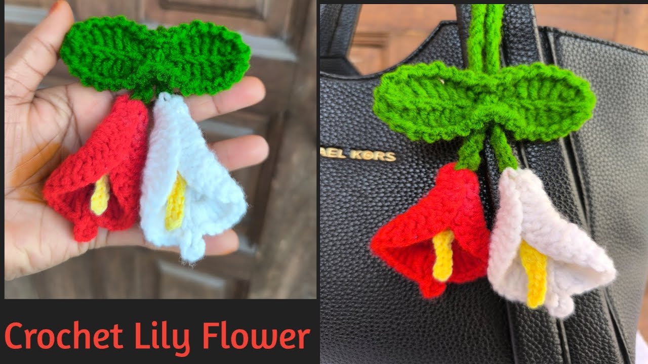 Easy Crochet Lily Flower Tutorial 💯❤️//Crochet Lily Keychain/ Lily Bag Charm#foryou #crochetflower 