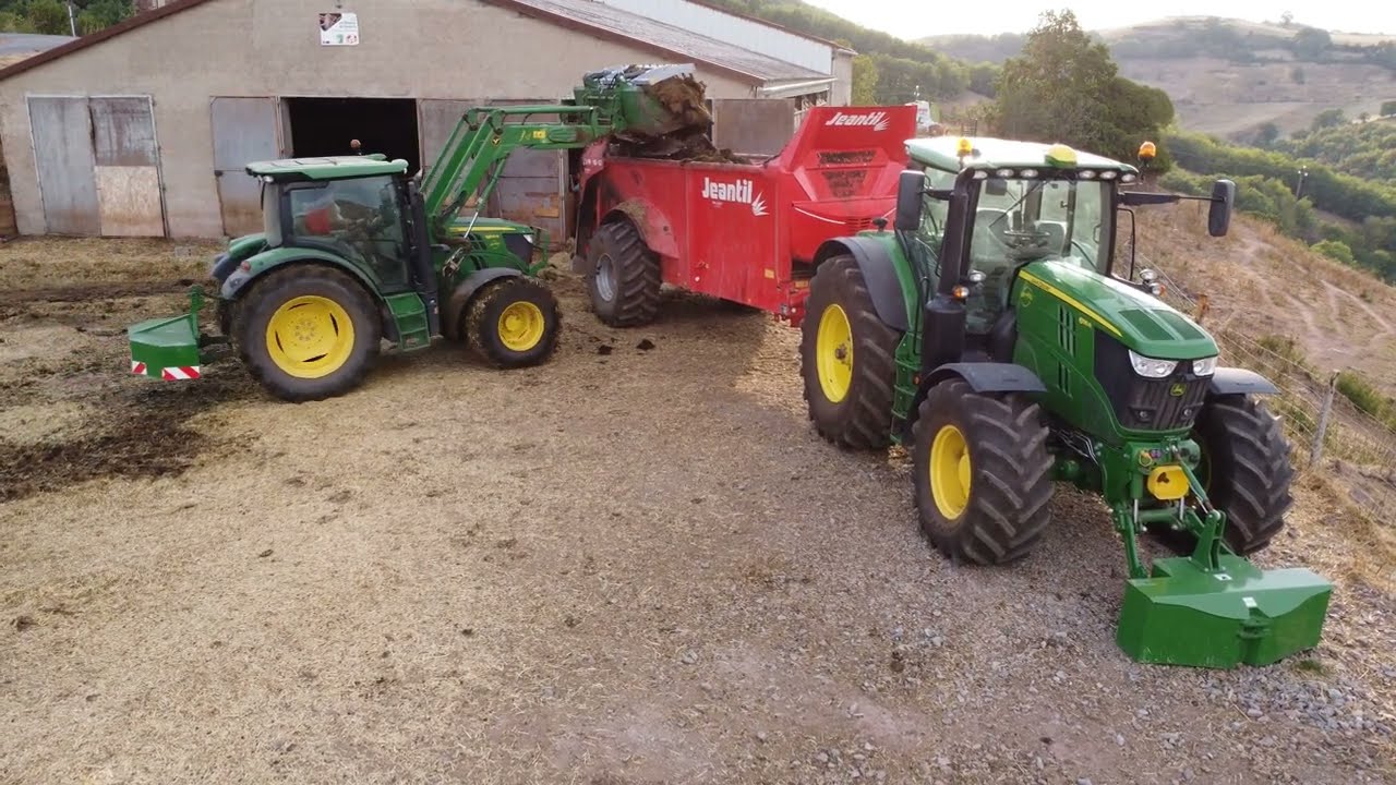 Curage et épandage de fumier avec john deere 6105r et 6195r