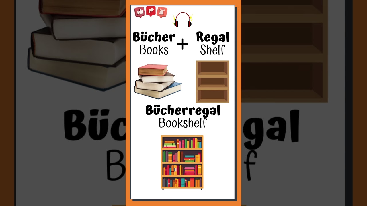 Learn German: B&uuml;cher + Regal = B&uuml;cherregal (Bookshelf) | Fun German Vocabulary for Beginners #short