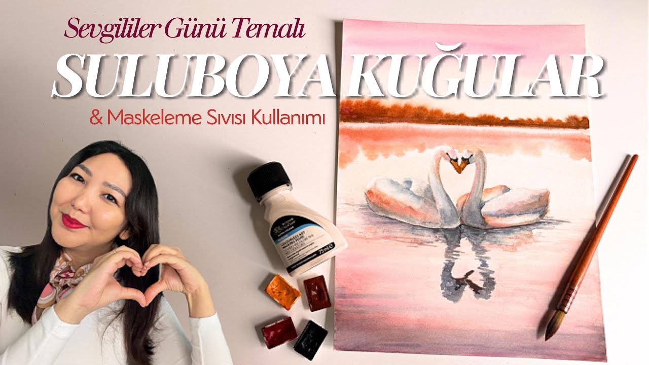 Suluboya ile Romantik Kuğular🦢🩷 | Maskeleme Sıvısı Nasıl Kullanılır ?