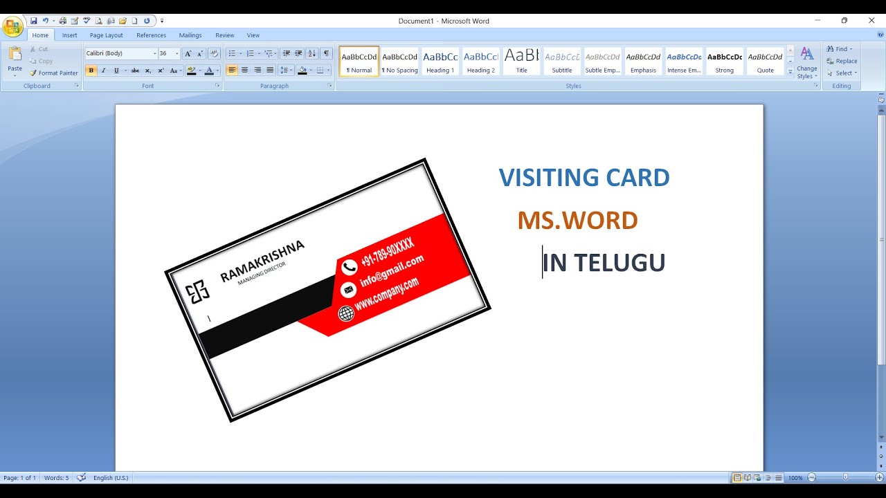 How to make Visiting card in MS.WORD || Visiting card design||Explanation in Telugu|| Visiting card