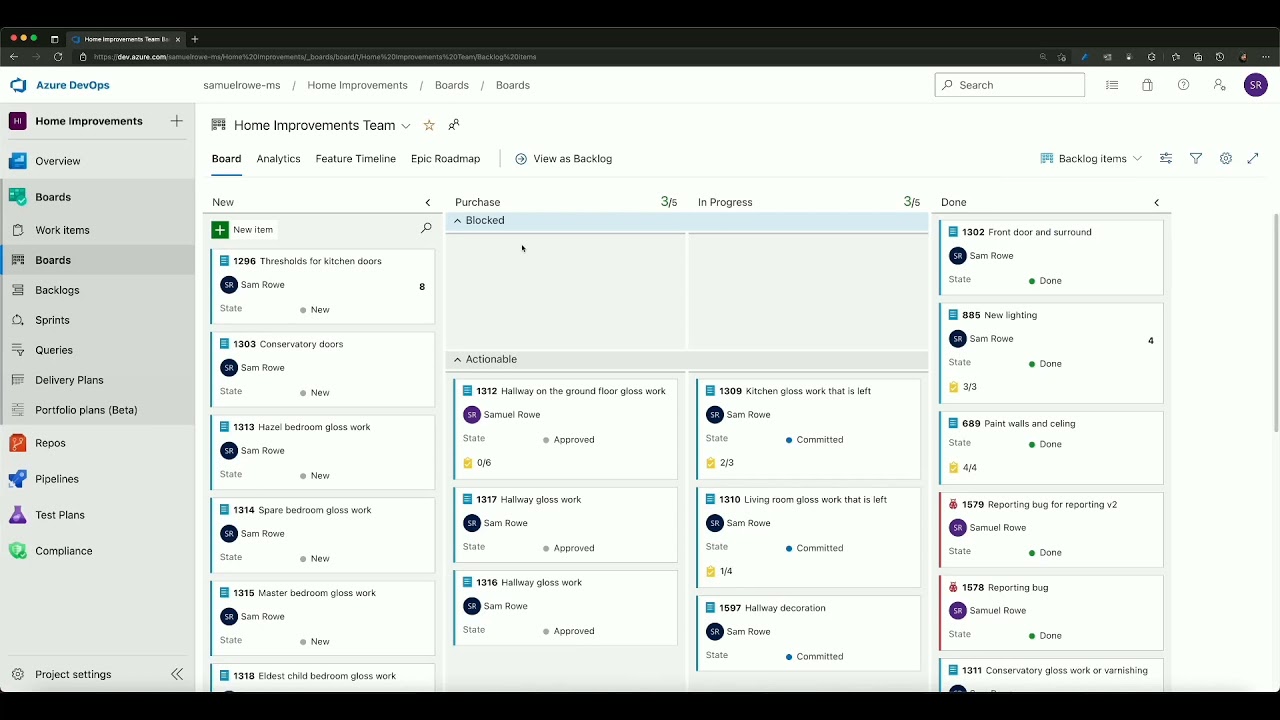 Azure DevOps Boards create a work item from the Kanban Board