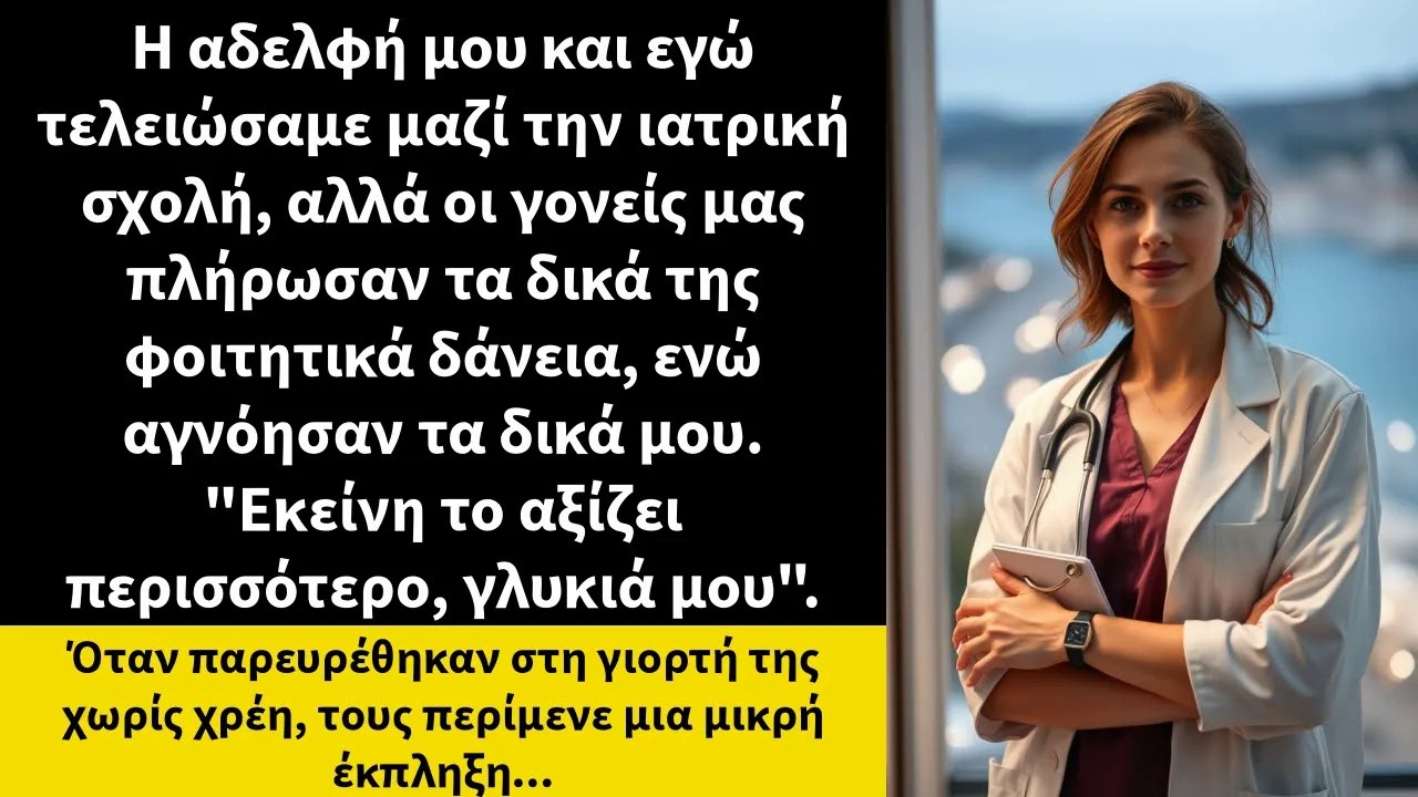 Η αδελφή μου και εγώ τελειώσαμε μαζί την ιατρική σχολή, αλλά οι γονείς μας πλήρωσαν τα δικά της