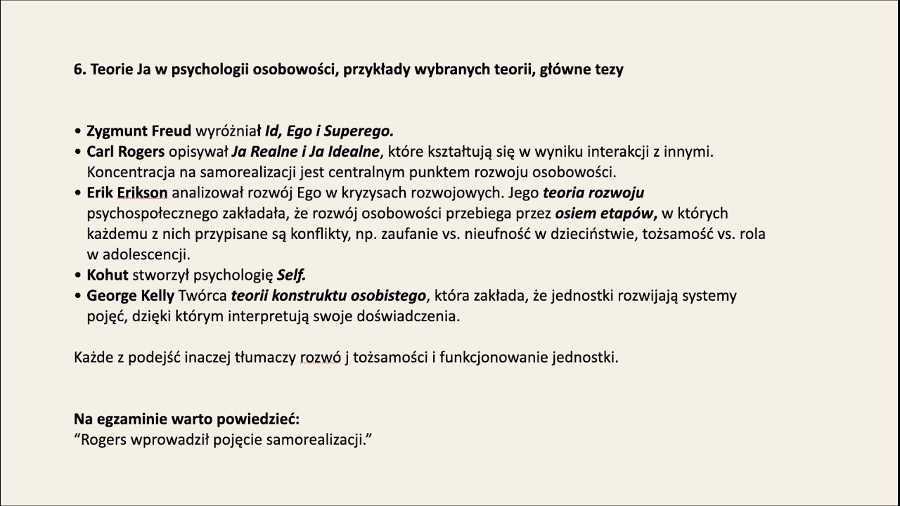 Pytanie 6 _Teorie Ja w psychologii osobowości  przykłady wybranych teorii, główne tezy
