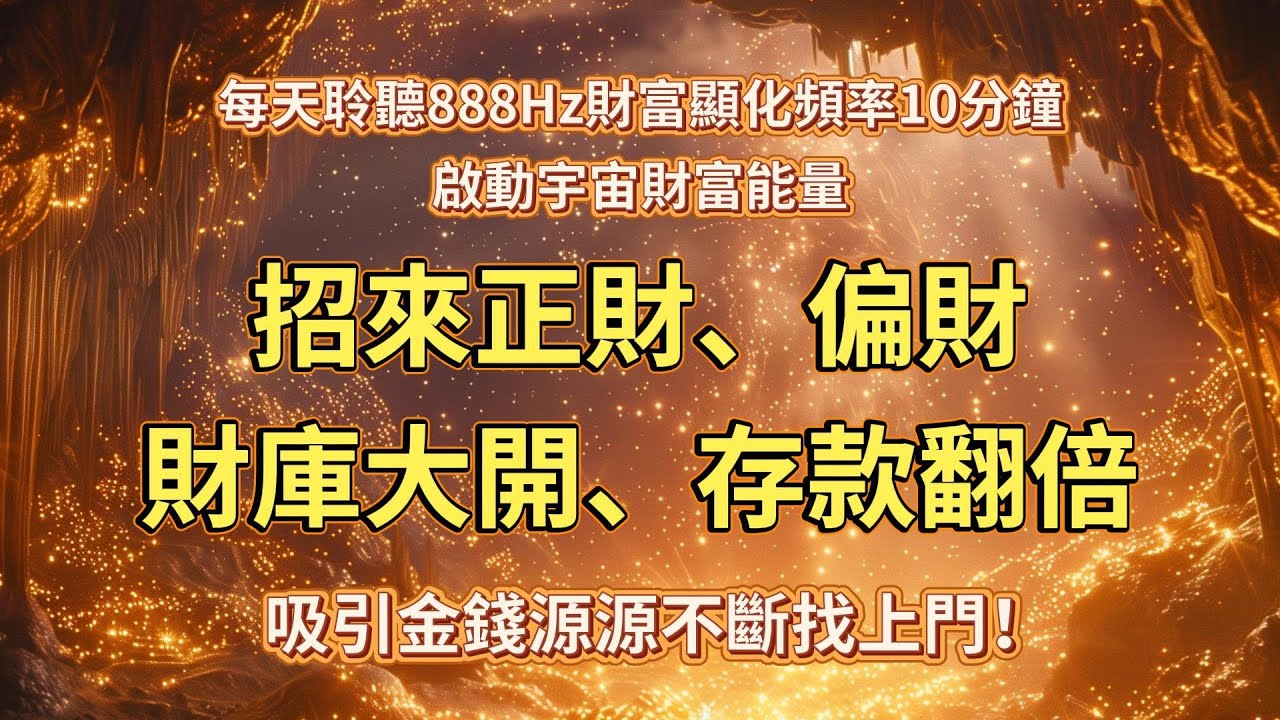 招財音樂 招來正財、偏財財庫大開、存款翻倍💰每天聆聽888Hz財富顯化頻率10分鐘，啟動宇宙財富能量，吸引金錢源源不斷找上門！金錢音樂 能量音頻 顯化金錢