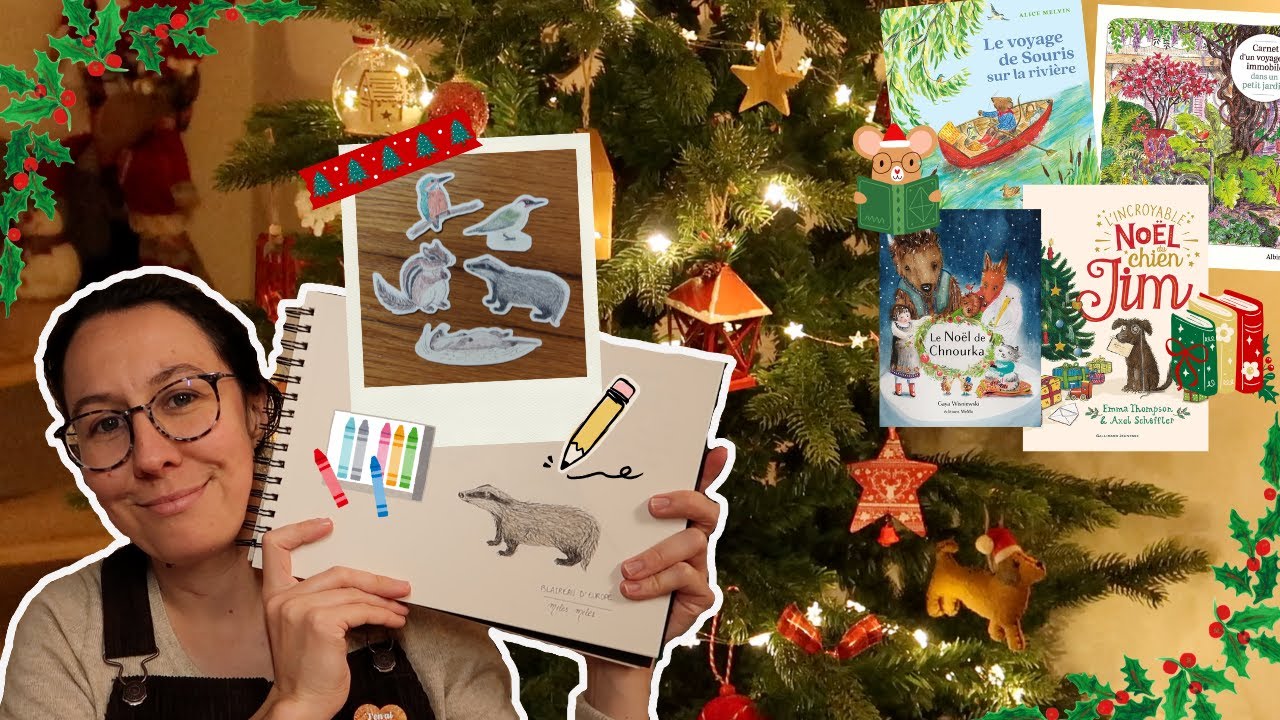 Déco de noël 🎄 Pleeein de livres 📚 et mes dessins en stickers 🥹