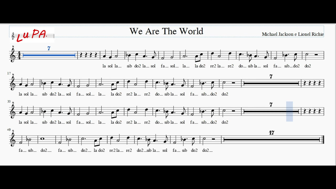 We Are The World - Flauto dolce  - Karaoke - Spartito - Note - Instrumental - Musica - Canto