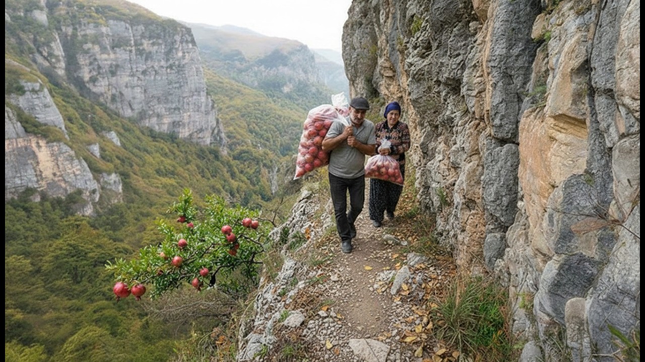 Inside the Rocky Mountain: Old Man Braves Deadly Cliffs for Pomegranates & Fish (Full Process)