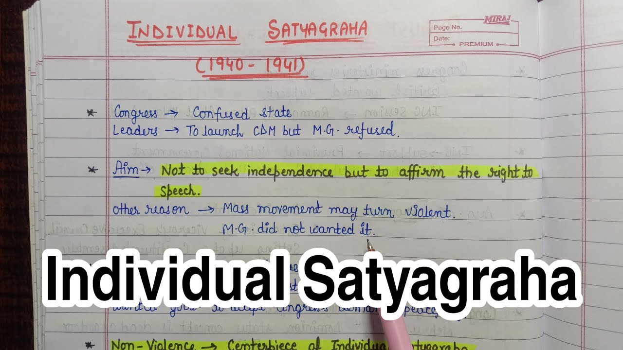 Individual Satyagraha (1940) || Handwritten Notes|| National Movement|| Modern India|| An Aspirant !