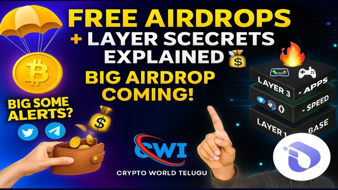 Crypto Airdrops 💸 & Blockchain Layers Explained in Telugu | Earn Free Tokens & Learn Layer 1&ndash;2&ndash;3 🔥