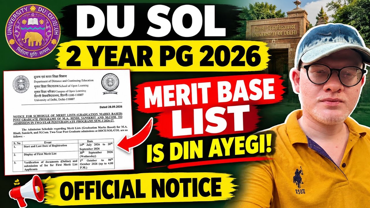 DU 2 Year Pg Admission Merit base list Schedule Out 2026 MA Mcom 