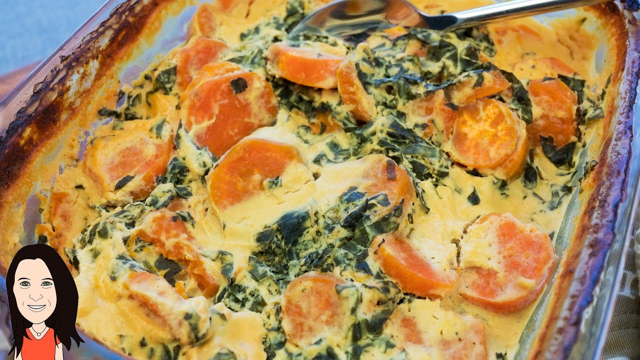 Vegan Cheesy Sweet Potato & Kale Bake - NO DAIRY RECIPE!