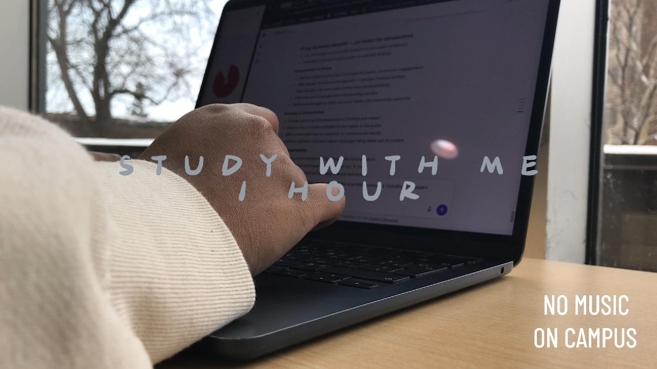 Study with me for 1 hour | On campus | Music