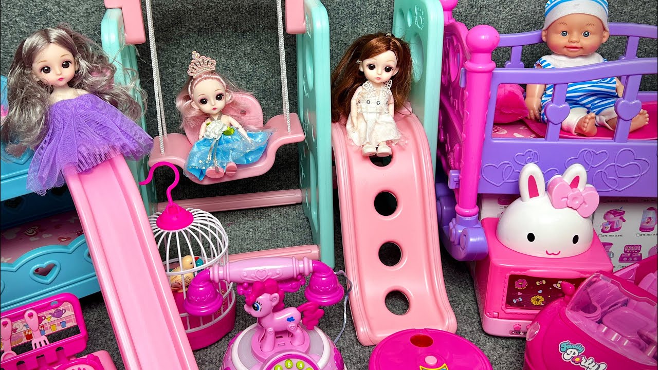 9 Minutes of Satisfying Toy Unboxing 🌸 Mini Dolls Playground & Pink Playset 