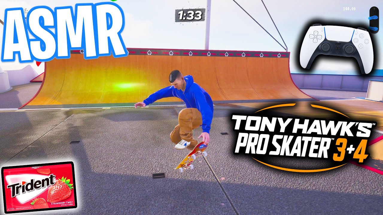 ASMR Gaming 😴 Tony Hawk Pro Skater 3+4 Relaxing Gum Chewing 🎮🎧 Controller Sounds + Whispering 💤