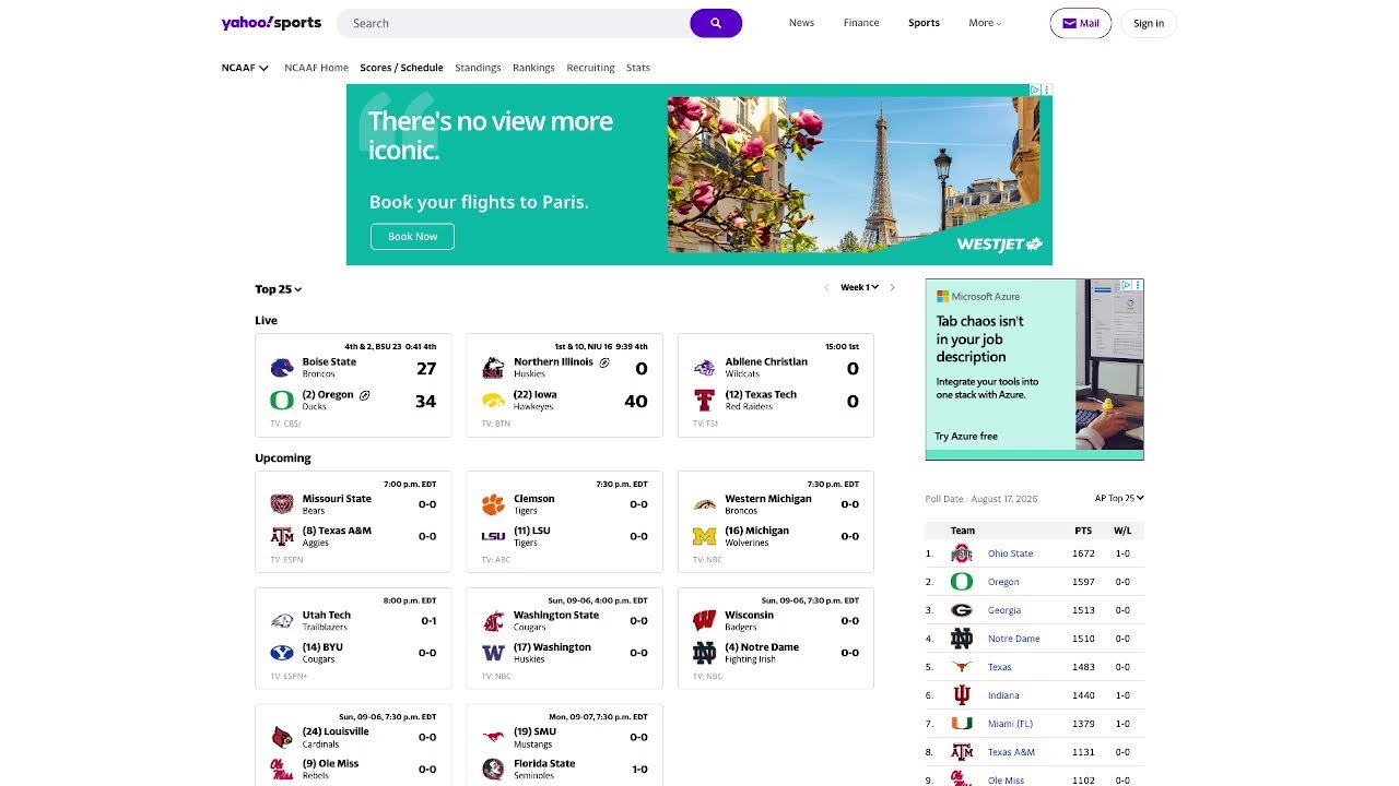 College Football LIVE SCORES 9/5/26