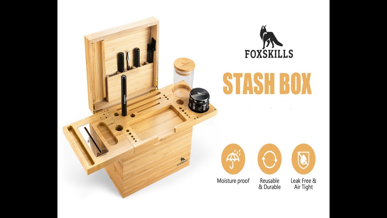 Fox Skills Extra Large Bamboo Stash Box - Includes Accessories