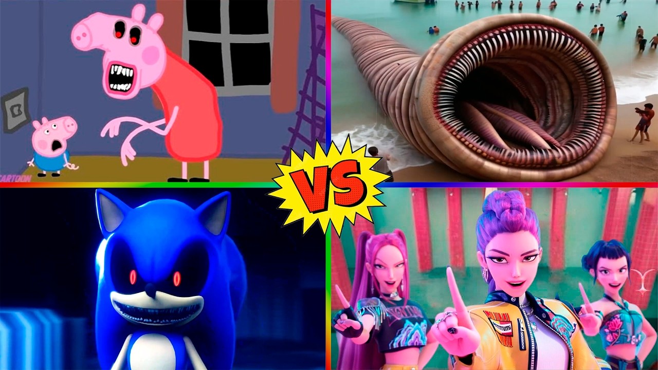 Kpop demon hunter 🆚 Erosion Worm 🆚 PEPPA PIG EXE 🆚 Sonic Exe 🎵Who is win Tiles Hop EDM Rush
