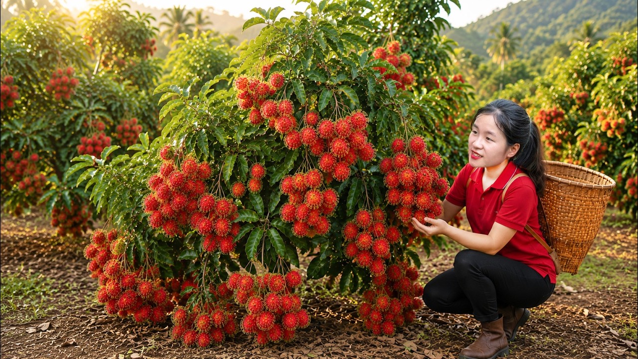 Harvesting 1000+ Fresh Rambutans in Forest & Taking Them to Market | Giant Tropical Fruits Sold Fast