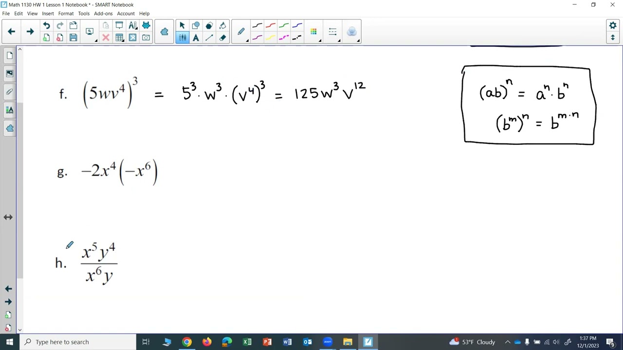 Math 1130 HW 1: Using Exponent Rules to Simplify Exponential Expressions