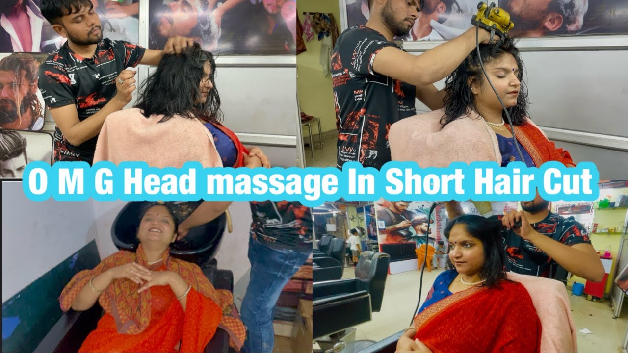 Head Massage In Short Hair Cut | Head Massage In Saree Look  | Step by Step Hair Cut