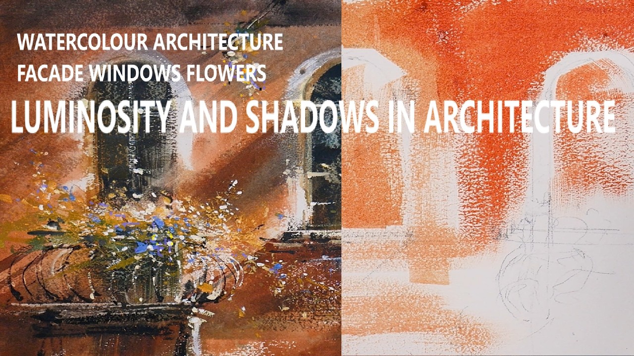 Акварельная архитектура. Картина. Фасад здания. Окна. Балкон. Цветы. Нина Волк.