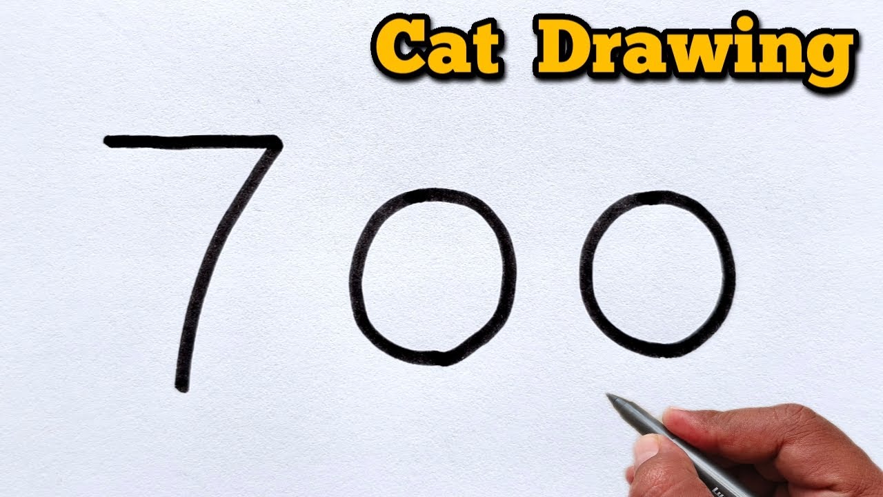 How to Draw Cat Using 700 | Cute Cat Drawing Step by Step